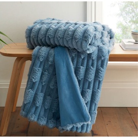 Carved Faux Fur Throw Blue