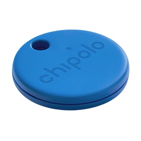 Chipolo ONE Bluetooth Item Finder in blue, round disc shape with keyring loop and embossed logo