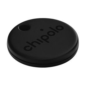Chipolo ONE Bluetooth Item Finder in black, round disc shape with keyring loop and embossed logo