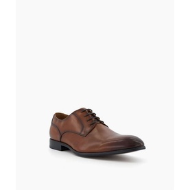 Dune Southwark Smart Lace-Up Shoes in brown leather, round toe, flat heel, rubber sole, plain Gibson style