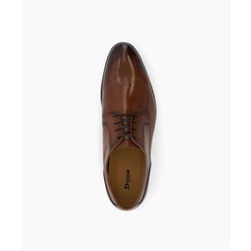 Dune Southwark Smart Lace-Up Shoes in brown leather, overhead view showing round toe, plain Gibson silhouette and rubber sole