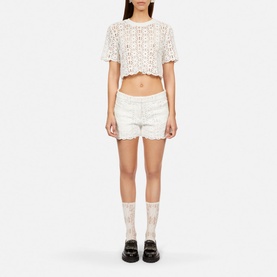 Mid-Rise Floral Lace Shorts