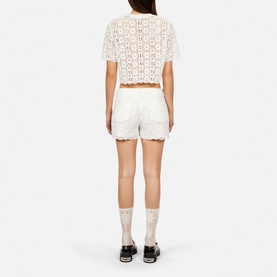 Mid-Rise Floral Lace Shorts