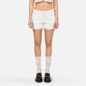 Mid-Rise Floral Lace Shorts
