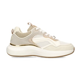 KG by Kurt Geiger Leila Lace-Up Trainers in brown, mesh detailing, gold-tone embellishment, chunky cream sole, almond toe