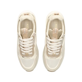 KG by Kurt Geiger Leila Lace-Up Trainers in brown, overhead view showing mesh detailing, gold-tone emblem and chunky sole