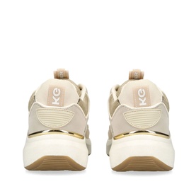 KG by Kurt Geiger Leila Lace-Up Trainers in brown, rear view showing gold-tone heel embellishment, chunky cream sole and branded tabs