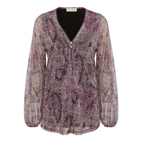 Elyza Snake-Print Mesh Blouse