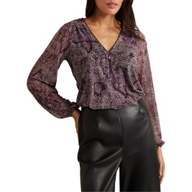 Elyza Snake-Print Mesh Blouse