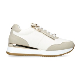 KG by Kurt Geiger Lina Side-Zip Lace-Up Trainers in brown, low-top with gold zip detail, lace-up fastening and metallic trim sole