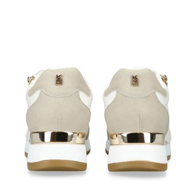 KG by Kurt Geiger Lina Side-Zip Lace-Up Trainers in brown, rear view showing gold logo detail, metallic heel strip and white sole