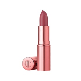 Charlotte Tilbury K.I.S.S.I.N.G. Lipstick in Icon Baby, a muted mauve bullet with rose gold casing, cap placed beside