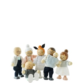 Le Toy Van Dolls House Family Set, seven poseable wooden figures including grandparents, parents, children and baby