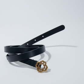 Clover Buckle Smooth Narrow Leather Belt