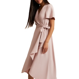 Julissa Flutter-Sleeve Wrap Dress