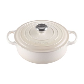 Le Creuset Signature Cast Iron Sauteuse 24cm in white with dual handles and stainless steel lid knob