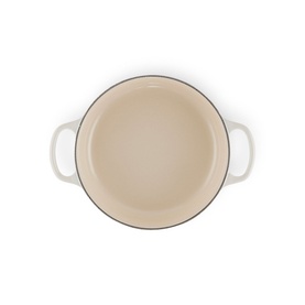 Le Creuset Signature Cast Iron Sauteuse 24cm in White, viewed from above showing cream enamel interior and dual handles