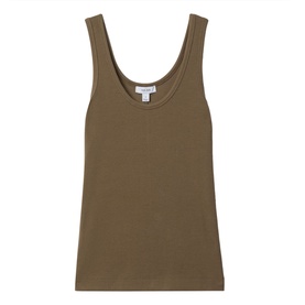 Reiss Violet Ribbed Tank Top in green with scoop neckline, sleeveless fitted silhouette and ribbed finish