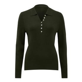 Olive Long-Sleeved Polo Sweater