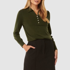 Olive Long-Sleeved Polo Sweater