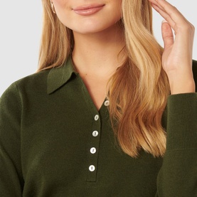 Olive Long-Sleeved Polo Sweater