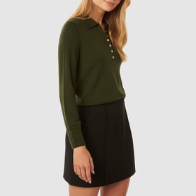 Olive Long-Sleeved Polo Sweater