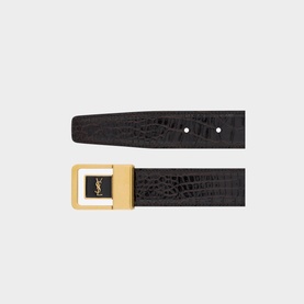 Croc-Embossed Logo Buckle Leather Belt