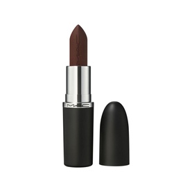 MAC MACximal Silky Matte Lipstick in Bare Macximal, 3.5g, deep brown-red bullet shown with black matte case and silver-toned branding