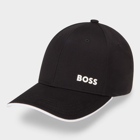 Hugo Boss Bold Logo Baseball Cap in black, six-panel cotton design with white contrast BOSS logo and white trim on peaked visor