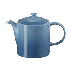 Le Creuset Stoneware Grand Teapot 1.3L in blue, rounded ceramic body with fitted lid and looped handle