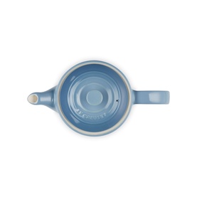 Le Creuset Stoneware Grand Teapot 1.3L in blue, overhead view showing spout and handle detail
