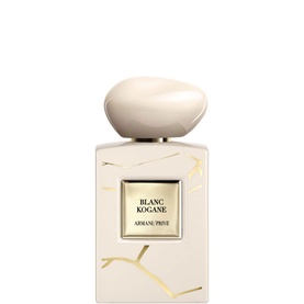 Armani Blanc Kogane Eau de Parfum, cream bottle with gold botanical detail and oval cap