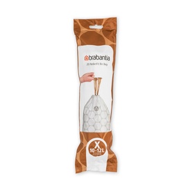 Brabantia PerfectFit Bin Bags 12L, white, roll of 20 bags in orange packaging, size X for 10&ndash;12L bins