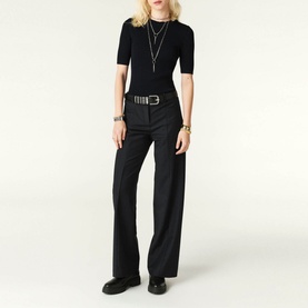 Pistachio Wide-Leg Pinstripe Trousers