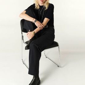 Pistachio Wide-Leg Pinstripe Trousers