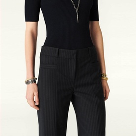 Pistachio Wide-Leg Pinstripe Trousers