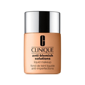 Clinique Anti-Blemish Solutions Liquid Makeup foundation in warm beige tone, 30ml glass bottle with silver cap