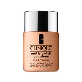 Clinique Anti-Blemish Solutions Liquid Makeup foundation in warm beige tone, 30ml glass bottle with silver cap