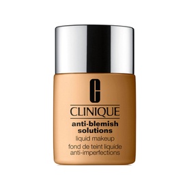 Clinique Anti-Blemish Solutions Liquid Makeup foundation in warm beige tone, 30ml glass bottle with silver cap