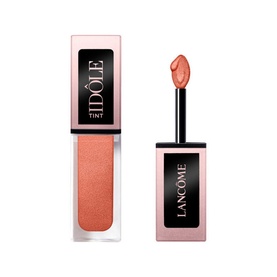 Lanc&ocirc;me Id&ocirc;le Tint Liquid Eye Blusher shown in open and closed packaging with applicator wand, peach-nude tone formula visible