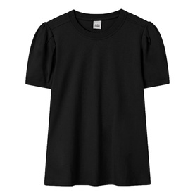 Twist & Tango Isa Regular Fit T-Shirt in black cotton with round neckline and short puff sleeves, shown flat
