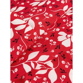Hobbs Essie Floral Blouse in red with white and black floral and leaf print, 100% viscose fabric detail close-up