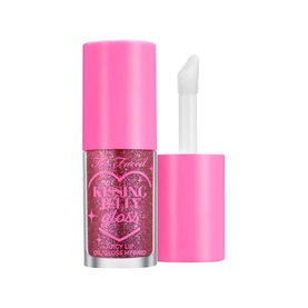 Too Faced Kissing Jelly Lip Oil Gloss in Grape Soda, 4.5ml, hot pink glitter bottle with doe-foot applicator wand