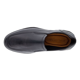 Ecco S Lite Hybrid Shoes in black leather, top-down view showing slip-on design with elastic entry and tan branded insole