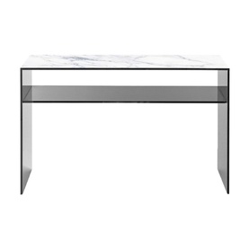 Bridge Console Table White Marble & Smoke Grey Glass
