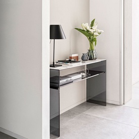 Bridge Console Table White Marble & Smoke Grey Glass