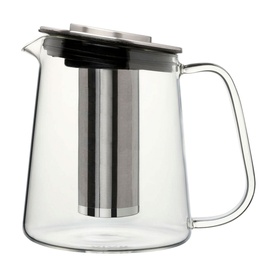 Vivo Tea Infuser Pot in clear borosilicate glass with grey stainless steel infuser and lid, lightweight mouth-blown design