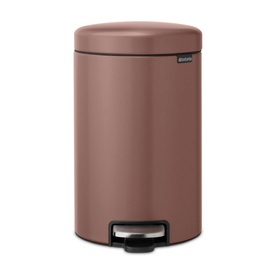 Brabantia NewIcon Pedal 12L Bin in Taupe with smooth matte finish, rounded lid, and silver-tone foot pedal