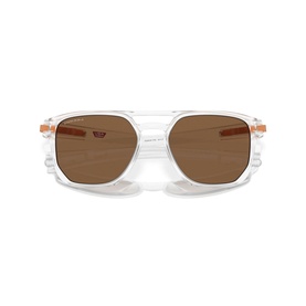 Oakley Latch Beta Introspect Square Sunglasses OO9436 in white O_matter frame with amber lenses and orange accent detailing