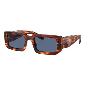 Prada PR 06YS Rectangle Sunglasses in tortoiseshell acetate frame with blue lenses